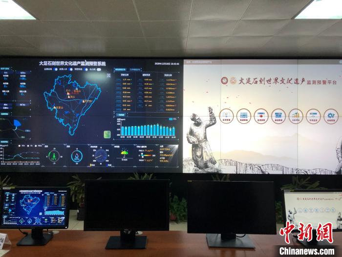 图为大足石刻监测预警平台。　钟旖 摄