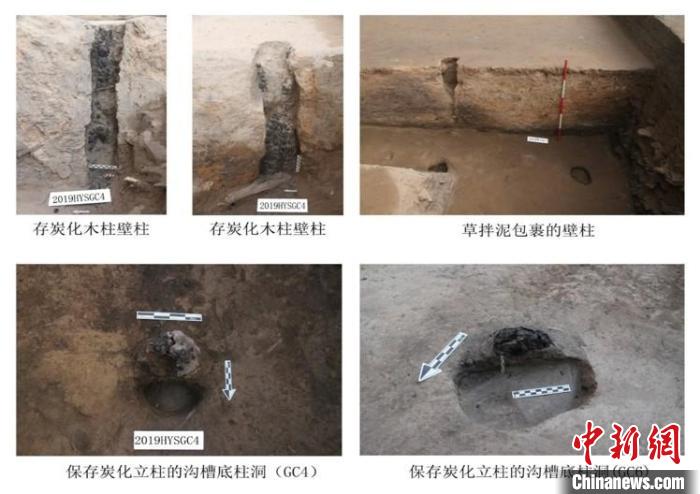 夯土台基上的壁柱和底柱 内蒙古自治区文物考古研究院供图 夯土台基上的壁柱和底柱 内蒙古自治区文物考古研究院供图